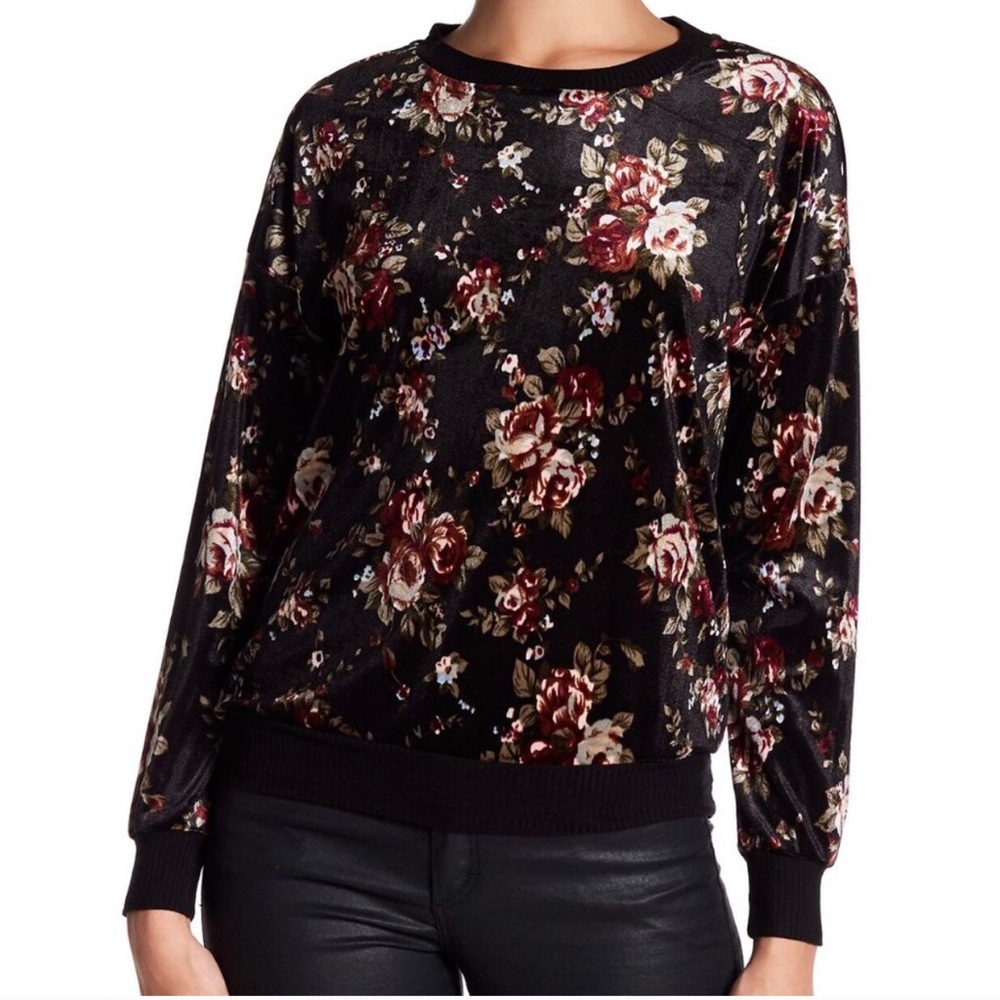 Bobeau Floral Velvet Pullover Sweater